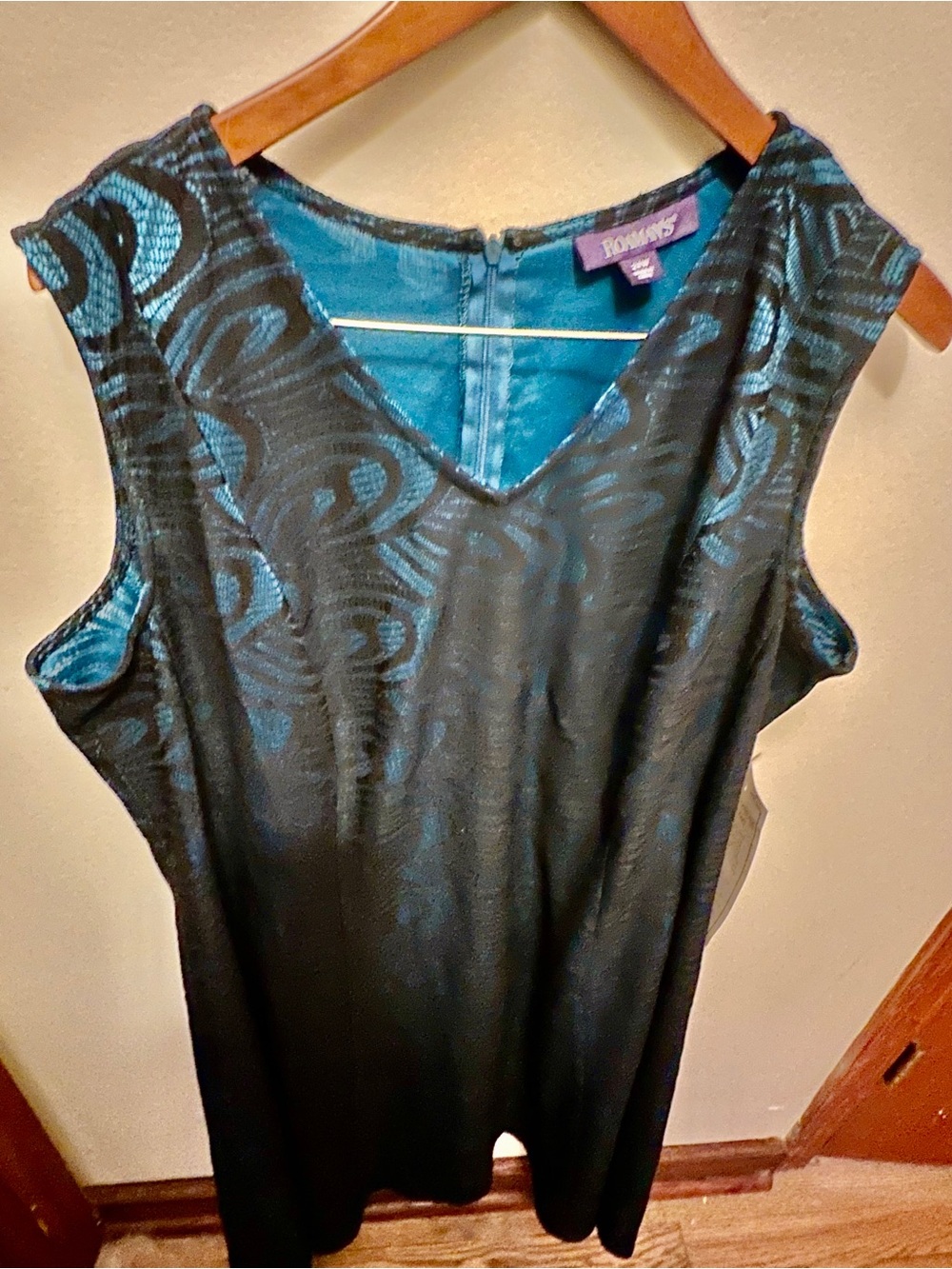 Cornflower Blue or Teal and Black Sleeveless V-Neck Dressy Dress - New with Tag